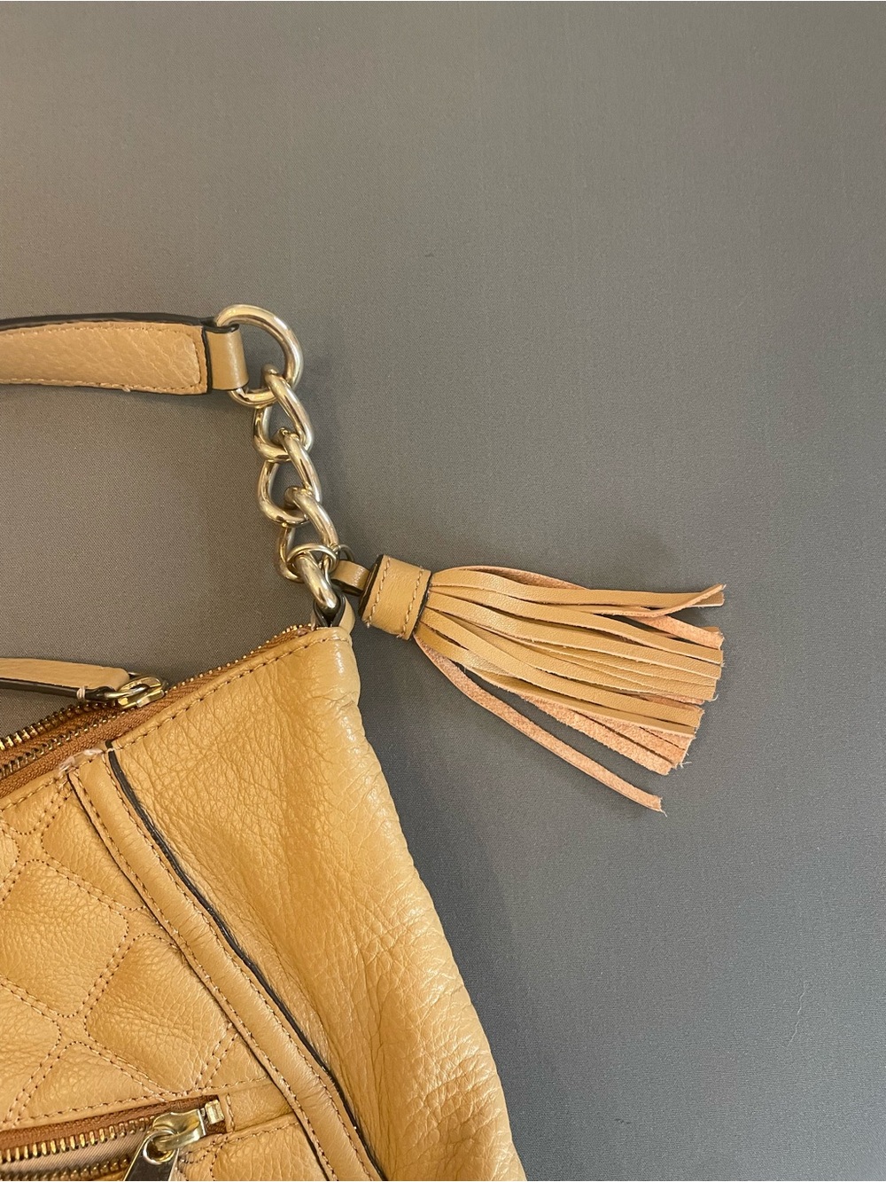 Calvin Klein Quilted Tan Shoulder Bag with Tassel Accent - Picture 4 of 6